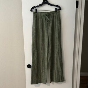 Zara Textured Green Knit Wide-Leg Pants